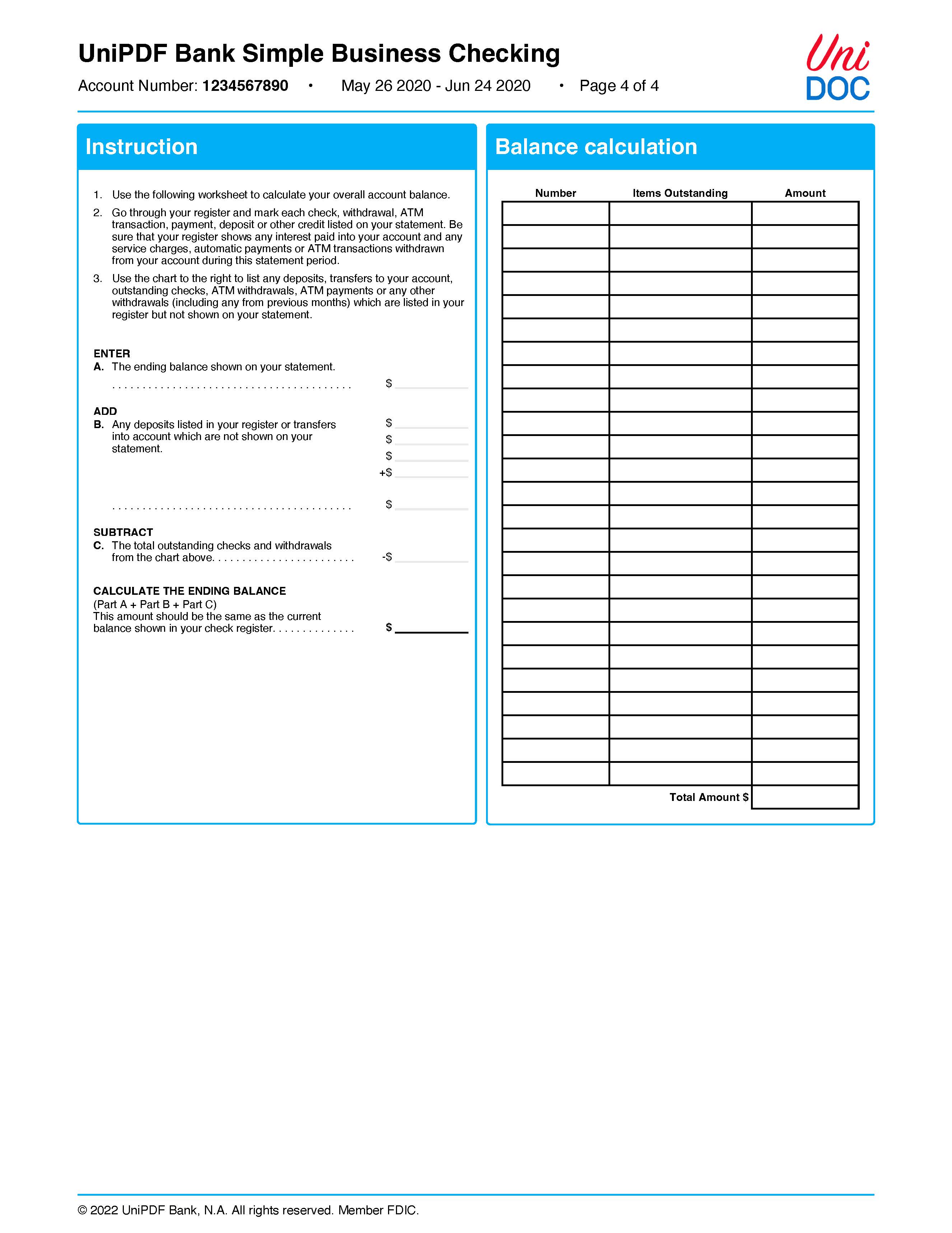 Billing statement example with UniPDF