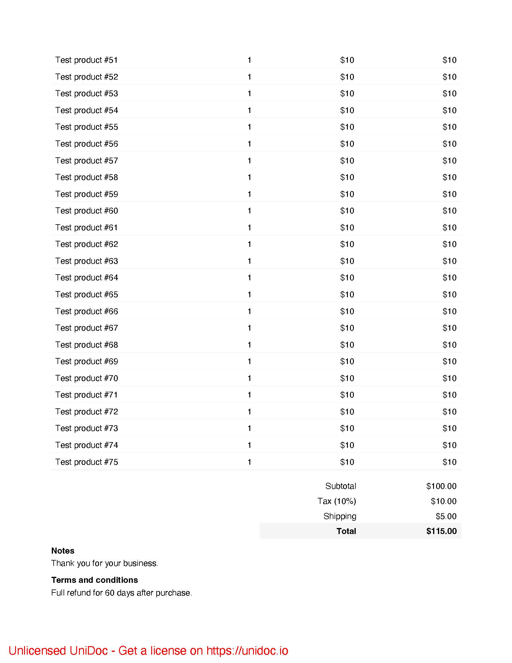 Invoice example with UniPDF