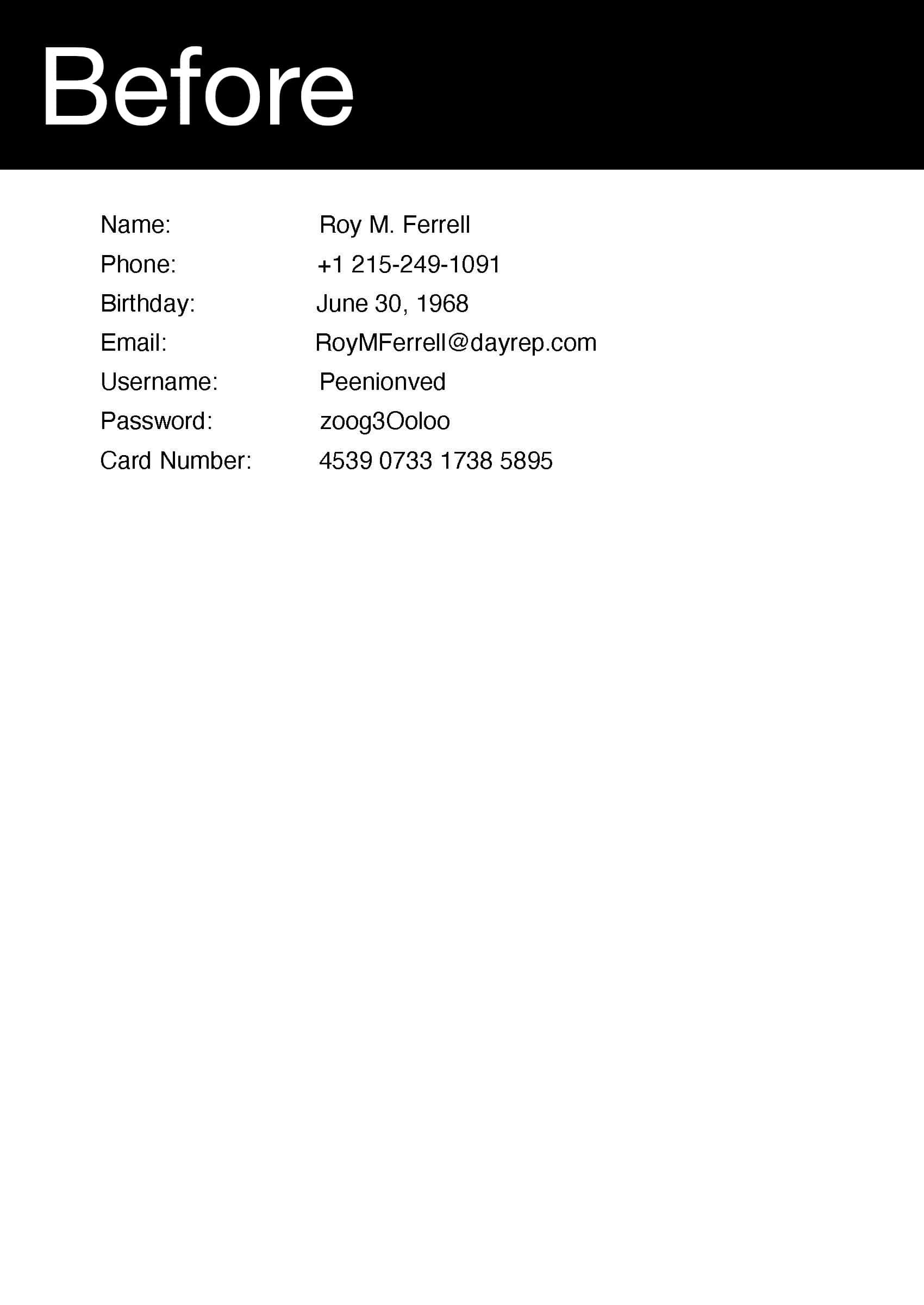 PDF Redaction Example. Before