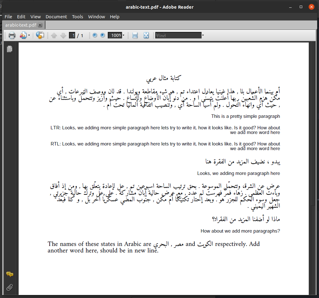 Write Arabic Text in Go with UniPDF